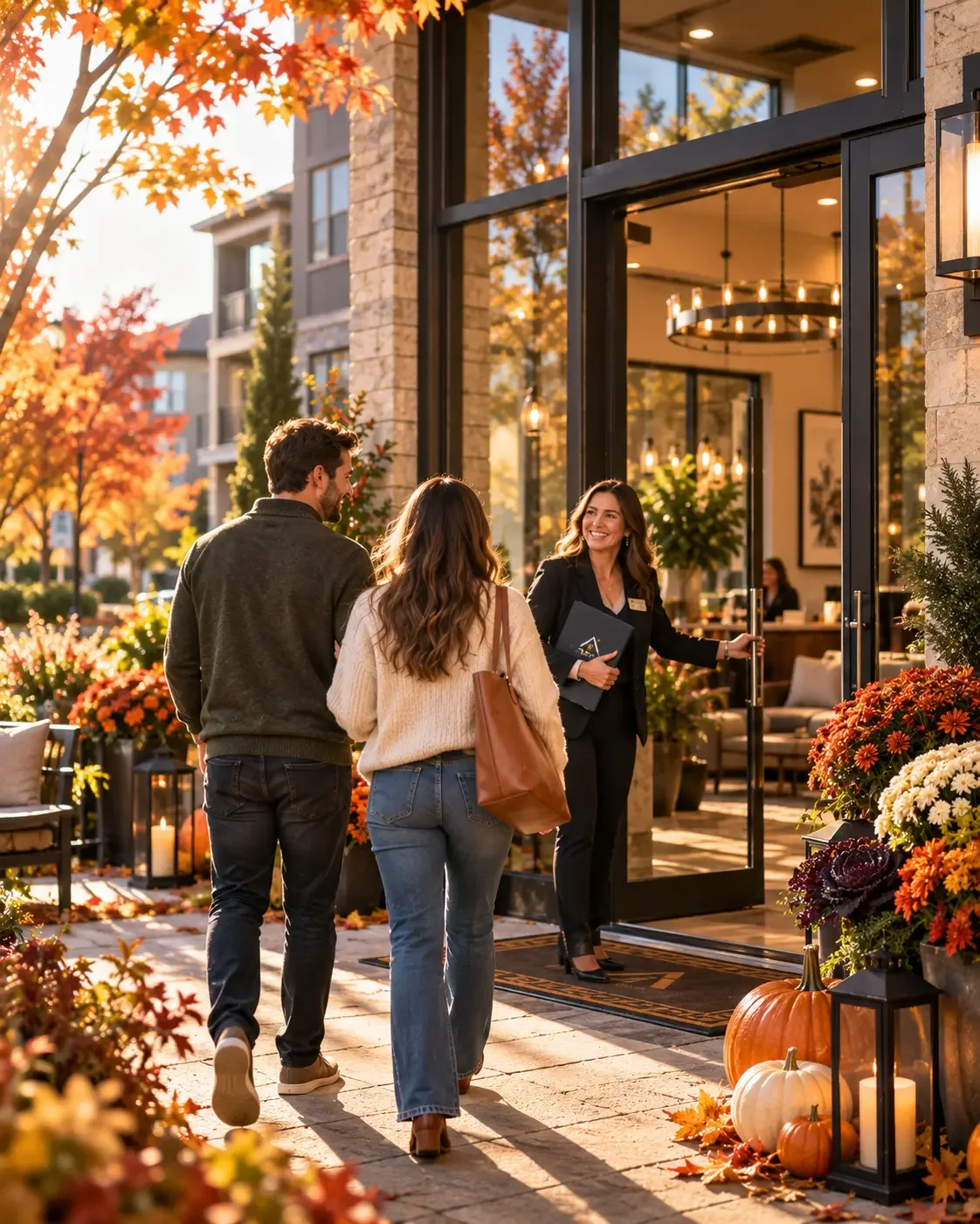 Cover of The Market Note, October 2026: a leasing professional welcoming a couple into an apartment clubhouse surrounded by autumn color