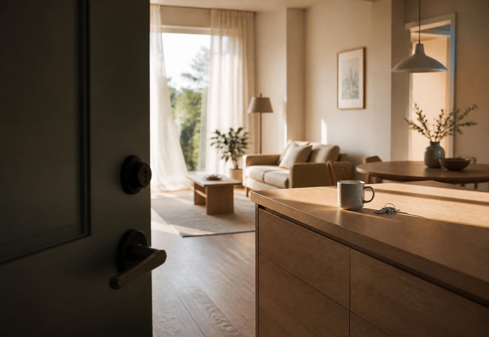A quiet apartment filled with morning light — a home patiently waiting for the life that will soon fill it.